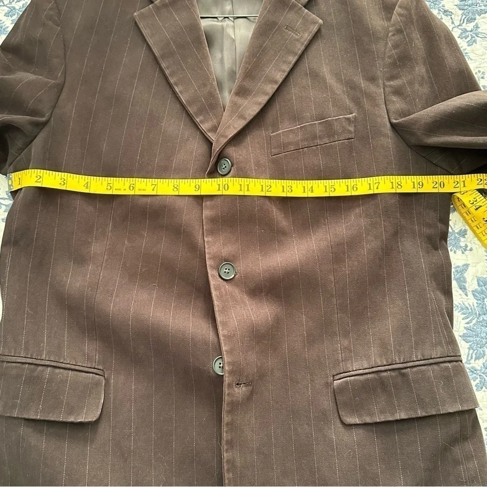 Vtg Banana Republic Blazer Chocolate Brown Pin Strip 44 R